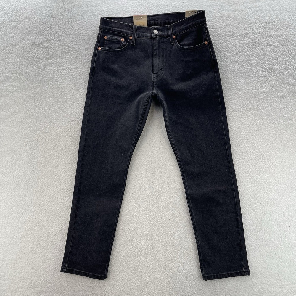Levis Jeans Mens 30x30 Black 502 Taper Dark Wash Stretch Denim Preppy Grunge NEW